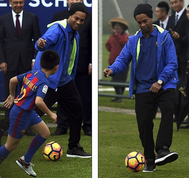 Chùm ảnh: Ronaldinho tận tình truyền nghề cho các sao nhí Trung Quốc