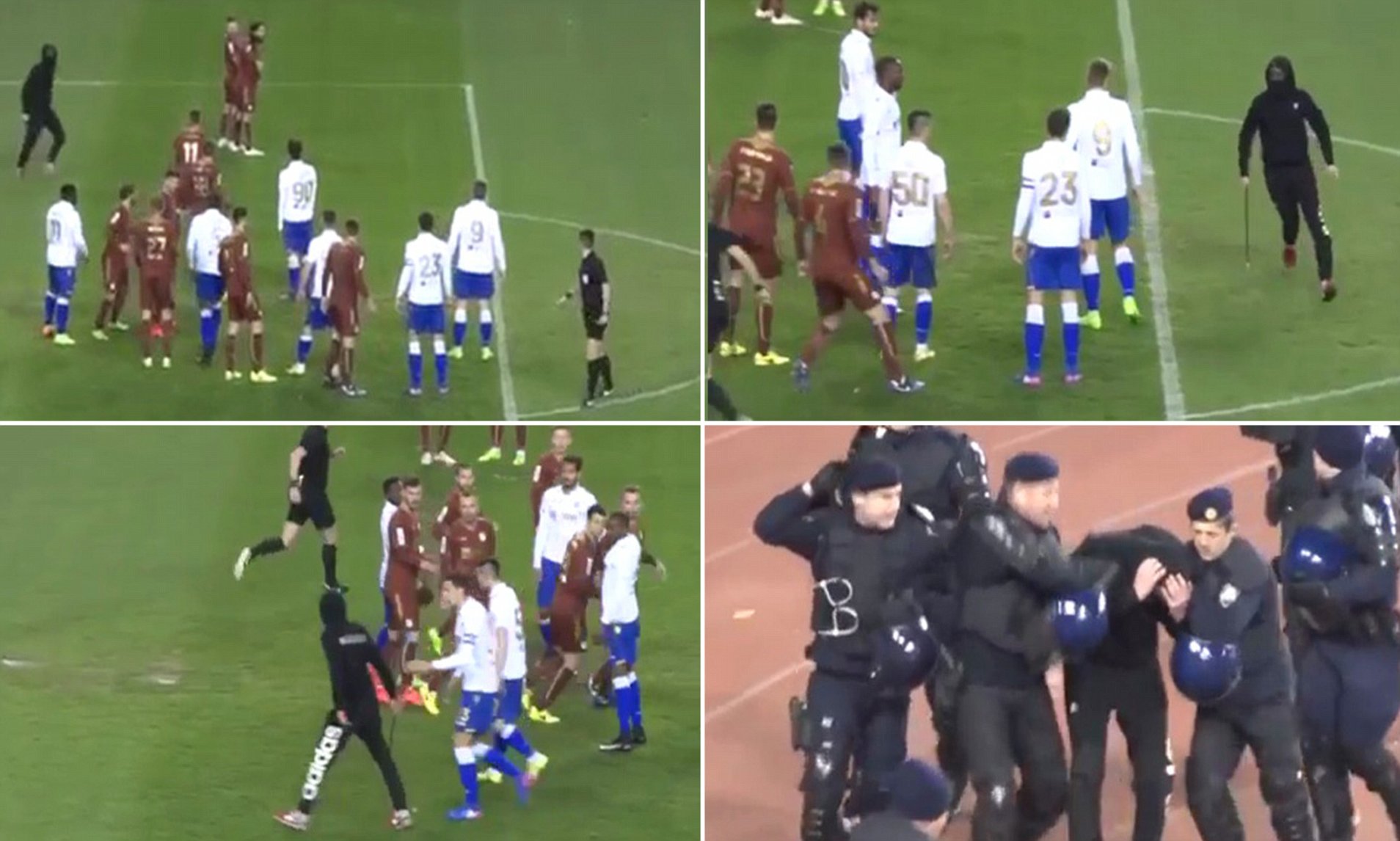 Hooligan cầm thanh sắt lẻn vào sân đuổi đánh trọng tài
