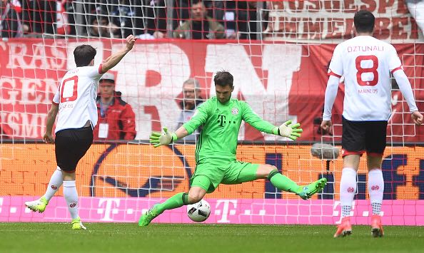 Bojan Krkic ghi bàn mở tỷ số 1-0 cho Mainz​ 05 (Bayern Munich 0-1 Mainz 05, vòng 34 Bundesliga)