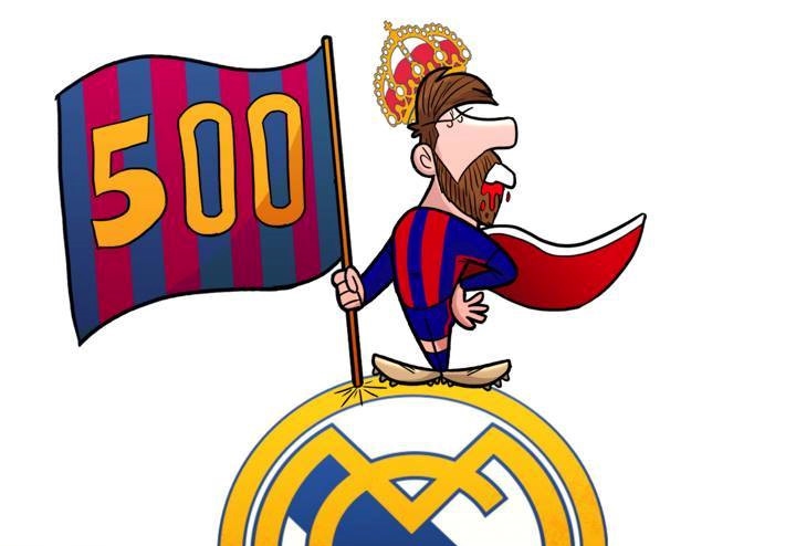 Biếm họa Messi mồm đầy máu, đứng cắm cờ ngạo nghễ trên đầu Real