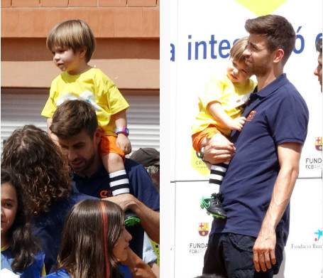 Piqué 'vã mồ hôi' chăm con tại sự kiện của Barcelona
