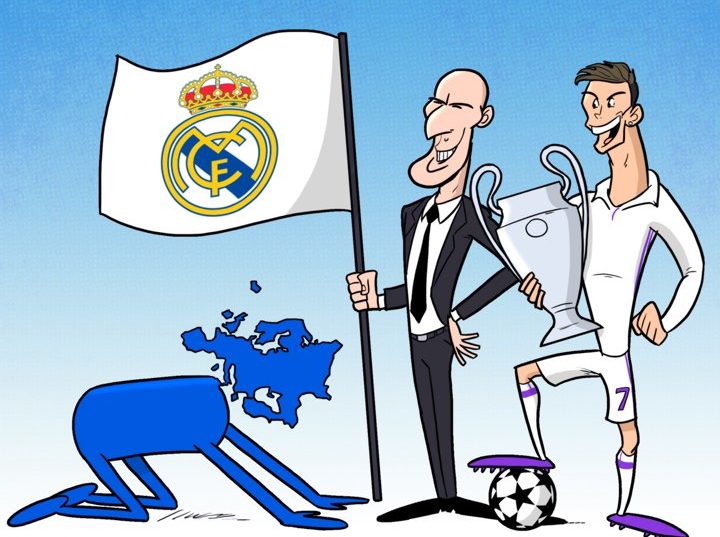 Biếm họa: Châu Âu quỳ gối trước Zidane và Ronaldo