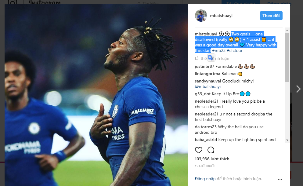 Batshuayi gửi thông điệp thách thức Morata sau khi lập cú đúp