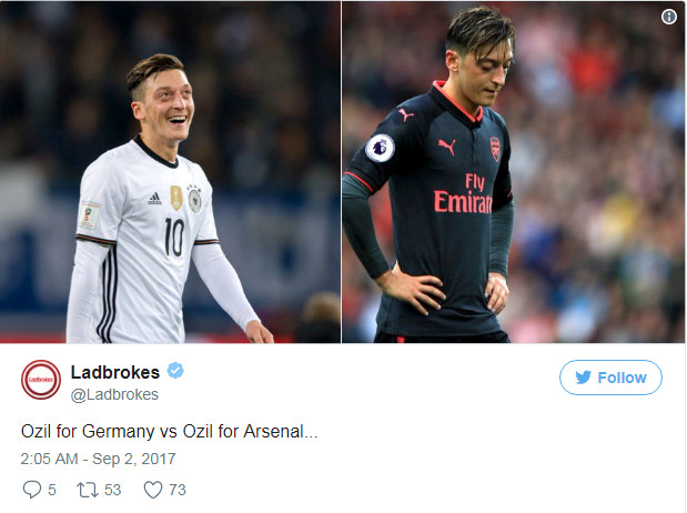 Ảnh bài viết Fan Arsenal 'sôi máu' vì Ozil thi đấu nhiệt huyết trên tuyển Đức