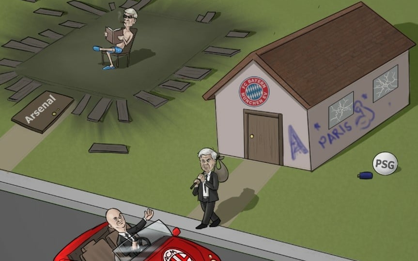 Biếm họa: Ancelotti vác ba lô rời Bayern, giáo sư thư giãn bên 'nhà nát'