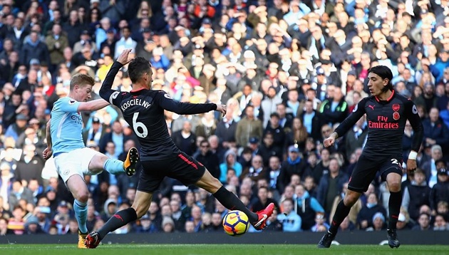 Ảnh bài viết Bellerin "mất hồn" trước cú sút của De Bruyne