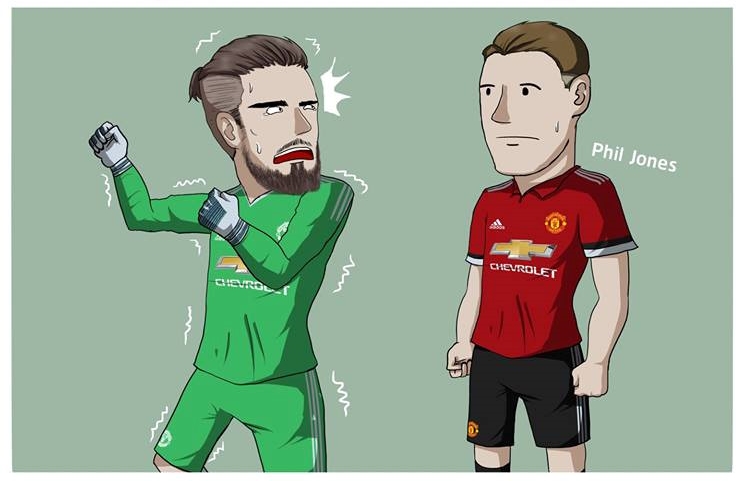 Biếm họa: De Gea hoảng loạn khi gặp Phil Jones