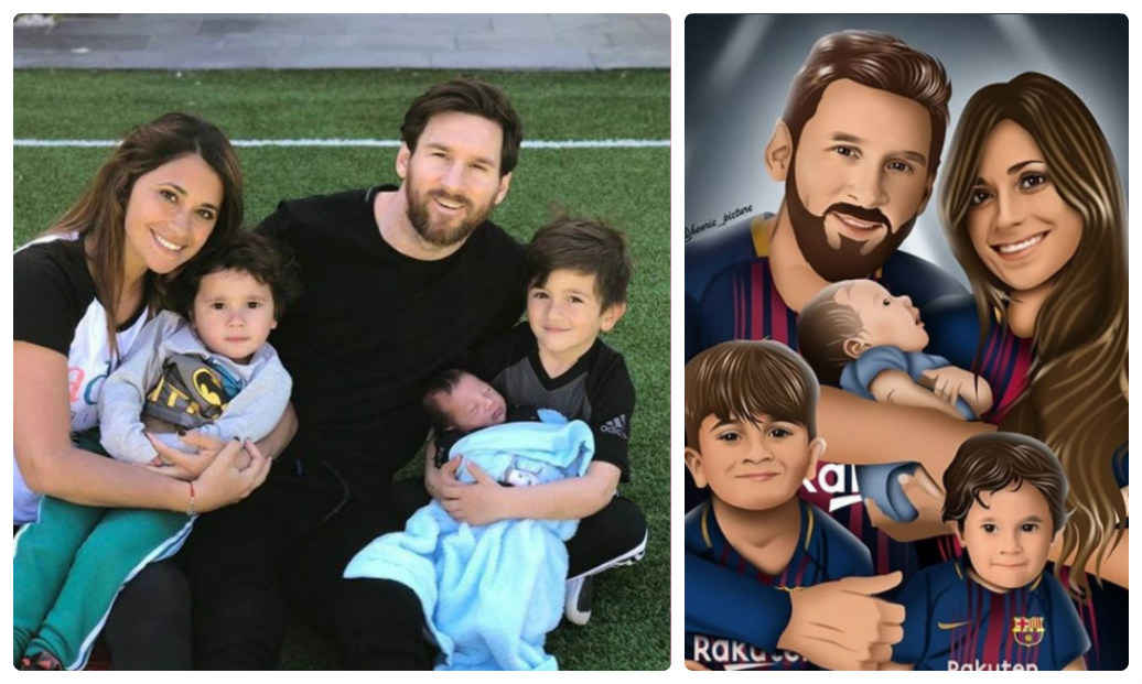 Gia đình hạnh phúc của Messi được họa thành tranh 3D