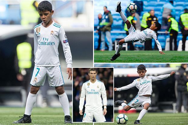 Con trai Ronaldo tái hiện pha ‘ngả bàn đèn’ của bố