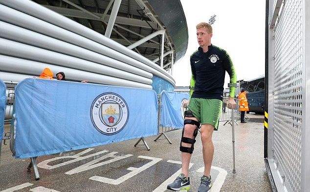 Ảnh bài viết De Bruyne lê bước nặng nhọc ra sân tập Man City