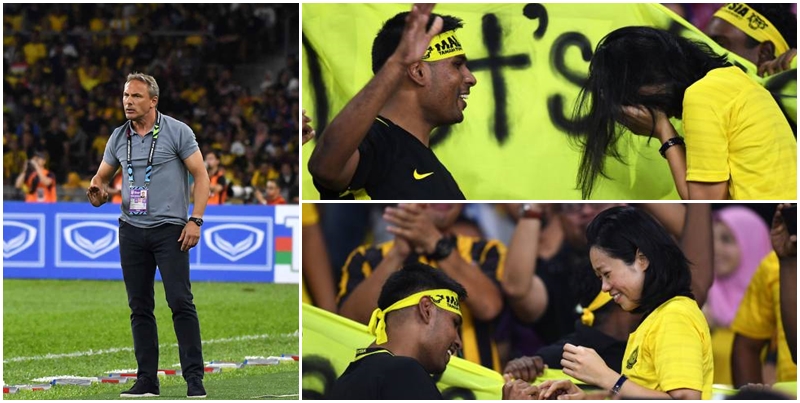 HLV Antoine Hey bất lực, CĐV Malaysia cầu hôn trên khán đài Bukit Jalil