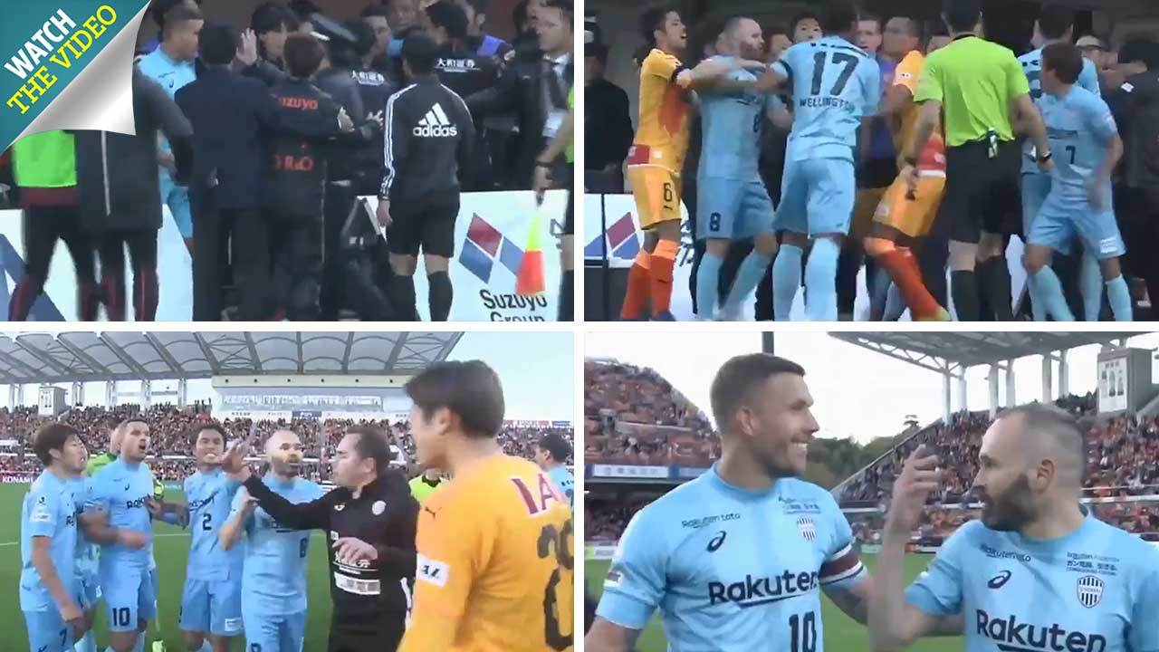 Iniesta cản không nổi Podolski choảng nhau trong vụ ẩu đả kinh hoàng đất Nhật