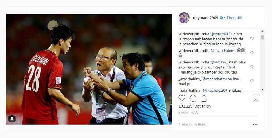 CĐV Malaysia "khủng bố" Duy Mạnh trên trang cá nhân