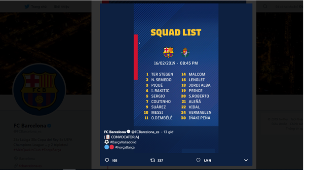 Ảnh bài viết Fan Barca bức xúc vì đội hình thi đấu trước Valladolid