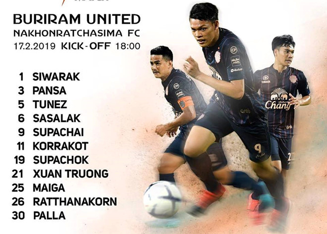 NÓNG: Lương Xuân Trường đá chính trận đầu tiên cho Buriram