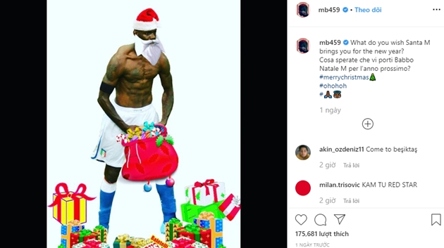 Dàn sao Serie A đón Giáng sinh: Balotelli gây sốc, Ronaldo khoe cơ bắp bên ông già Noel
