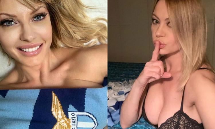 Hoa hậu Ý dùng khăn Lazio che thân để ăn mừng chiến thắng
