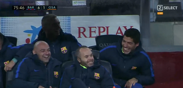Phản ứng của Luis Suarez khi Mascherano ghi bàn thắng duy nhất cho Barca