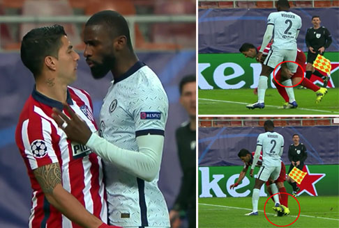 Suarez tặng "combo tiểu xảo", Rudiger nổi đóa suýt choảng nhau trên sân