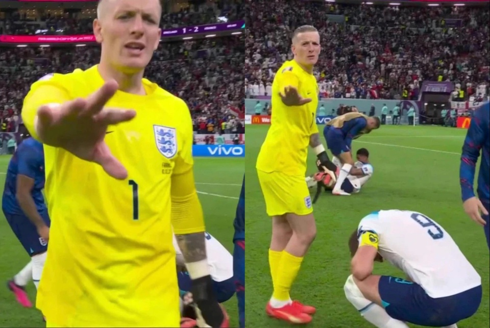 Đồng đội bảo vệ Harry Kane khỏi ống kính máy quay sau trận thua Pháp