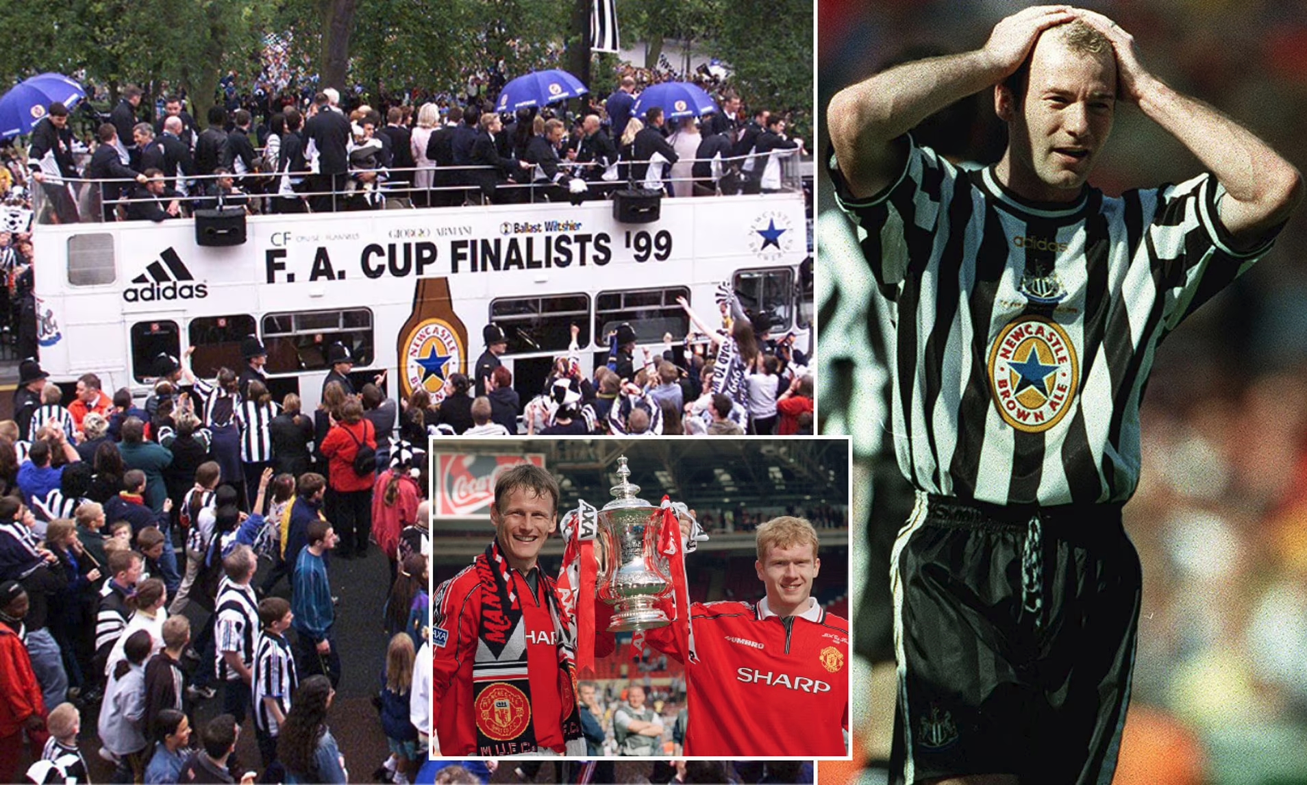 Newcastle từng diễu hành bằng xe buýt sau khi thua MU ở chung kết