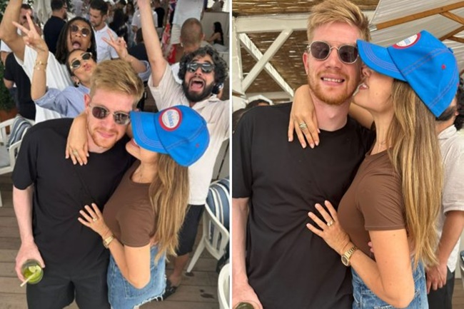 De Bruyne tận hưởng kỳ nghỉ, nhận nụ hôn nồng nhiệt từ vợ