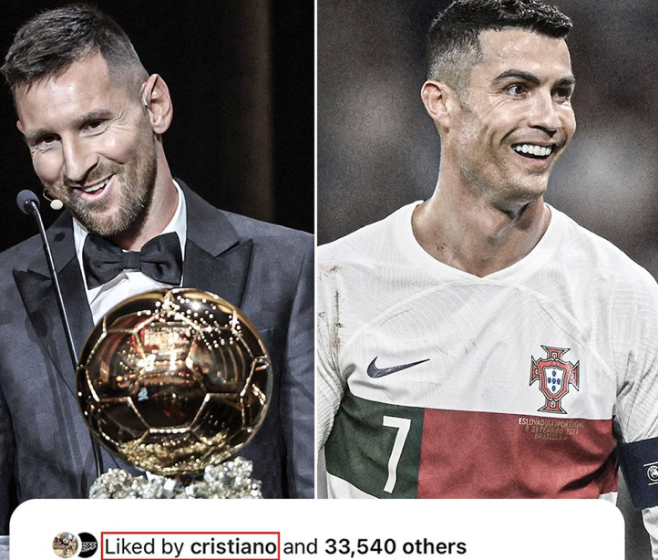 Ronaldo gây tranh cãi, 'thích' bài viết hạ thấp QBV của Messi