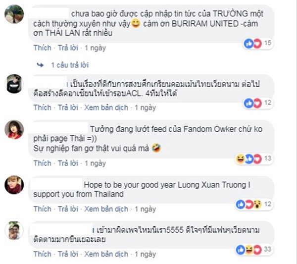 Fan Thái 'kêu trời' vì Xuân Trường quá nổi trên fanpage Buriram United - Bóng Đá