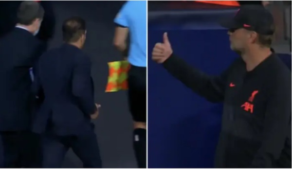 Simeone ngó lơ Klopp.