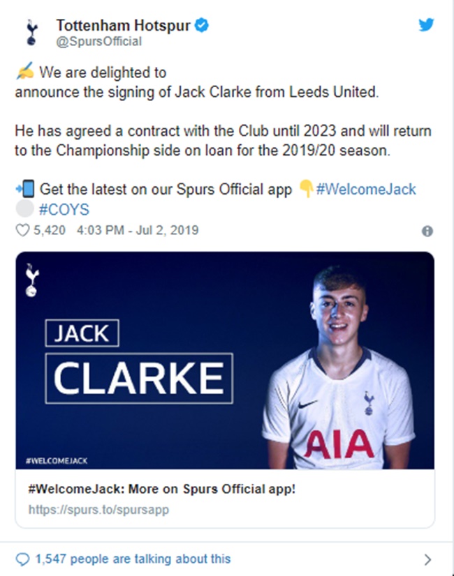 CHÍNH THỨC: Tottenham thành công mua Jack Clarke - Bóng Đá