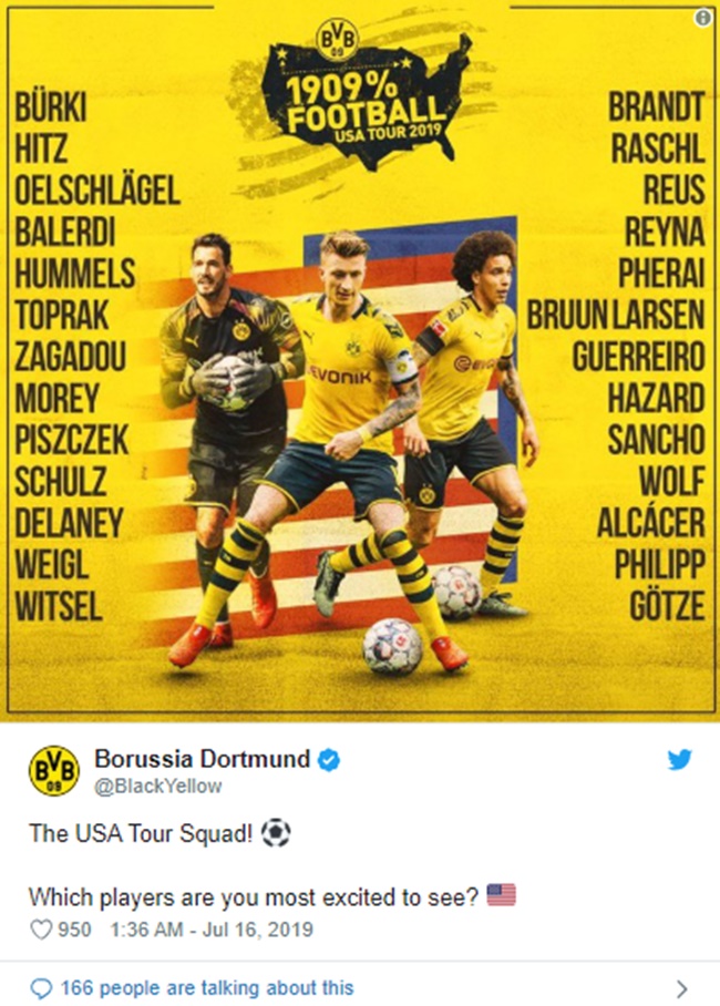 Borussia Dortmund announces travel roster for USA Tour - Bóng Đá