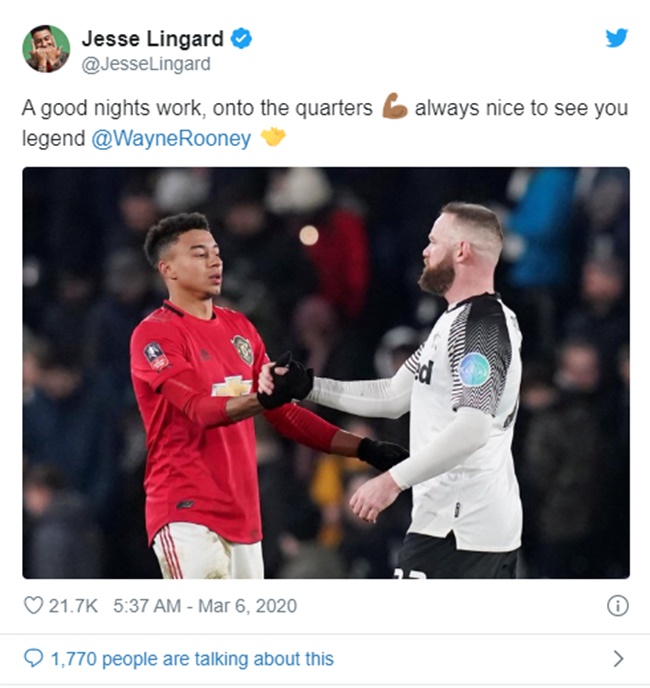 Jesse Lingard sends message to Wayne Rooney after Man Utd beat Derby - Bóng Đá