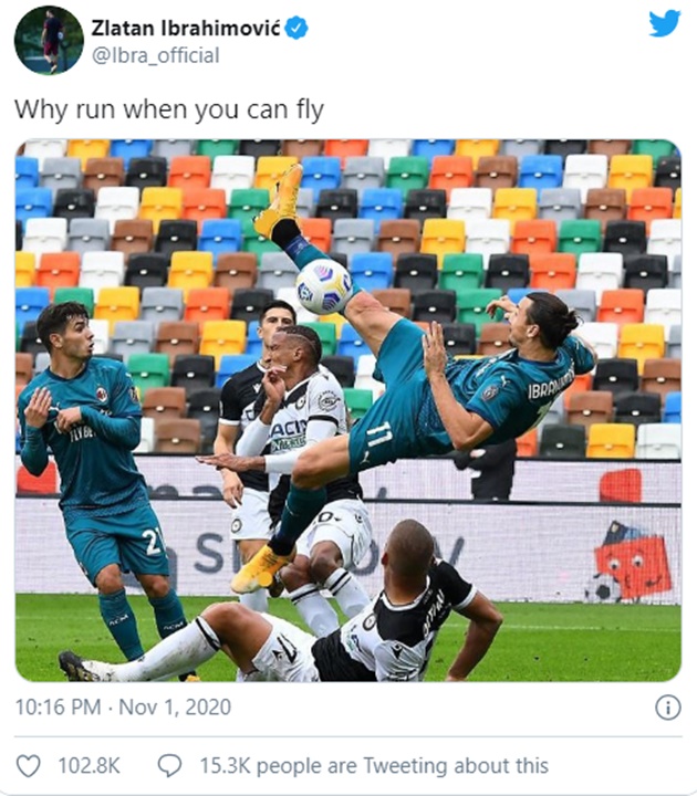 Photo: Ibrahimovic tweet goes viral on Twitter – “Why run when you can fly - Bóng Đá