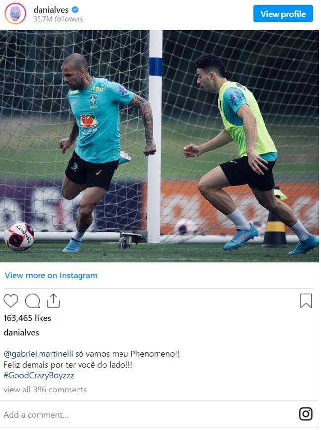 Gabriel Martinelli is a ‘phenomenon’ says Brazil teammate Dani Alves - Bóng Đá