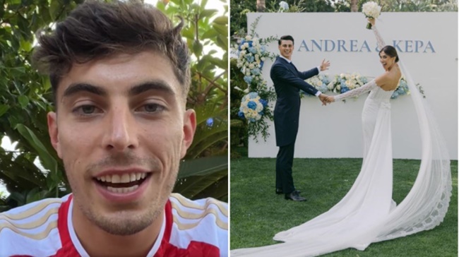 Havertz mặc áo Arsenal và trả lời phỏng vấn ở đám cưới của Kepa.