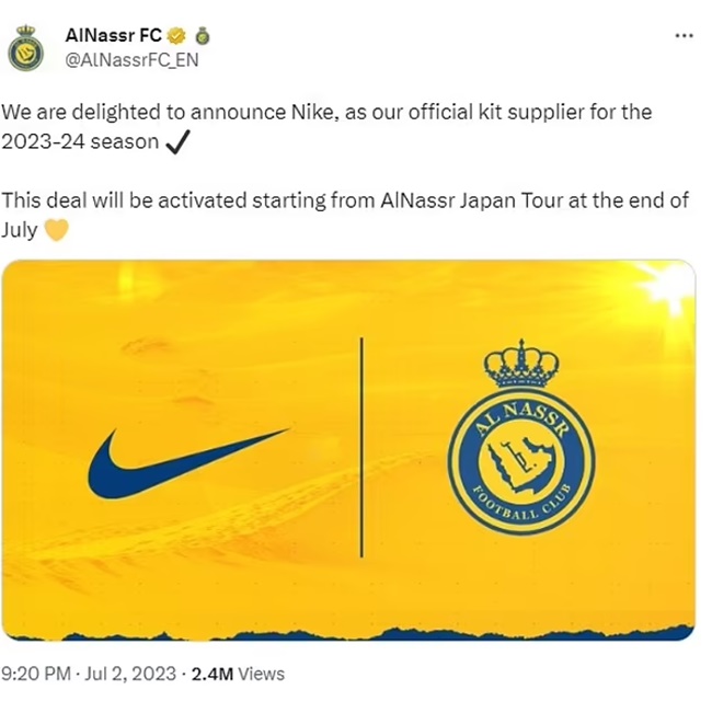 Cristiano Ronaldo's Al-Nassr sign kit deal with Nike as Saudi club ditch Arabic giants Duneus - Bóng Đá