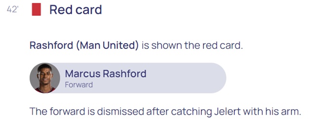 UEFA blog says Rashford sent off 