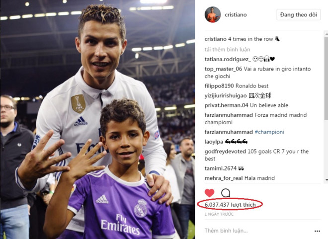 Vô địch châu Âu, Ronaldo phá luôn kỷ lục tương tác trên Instagram
