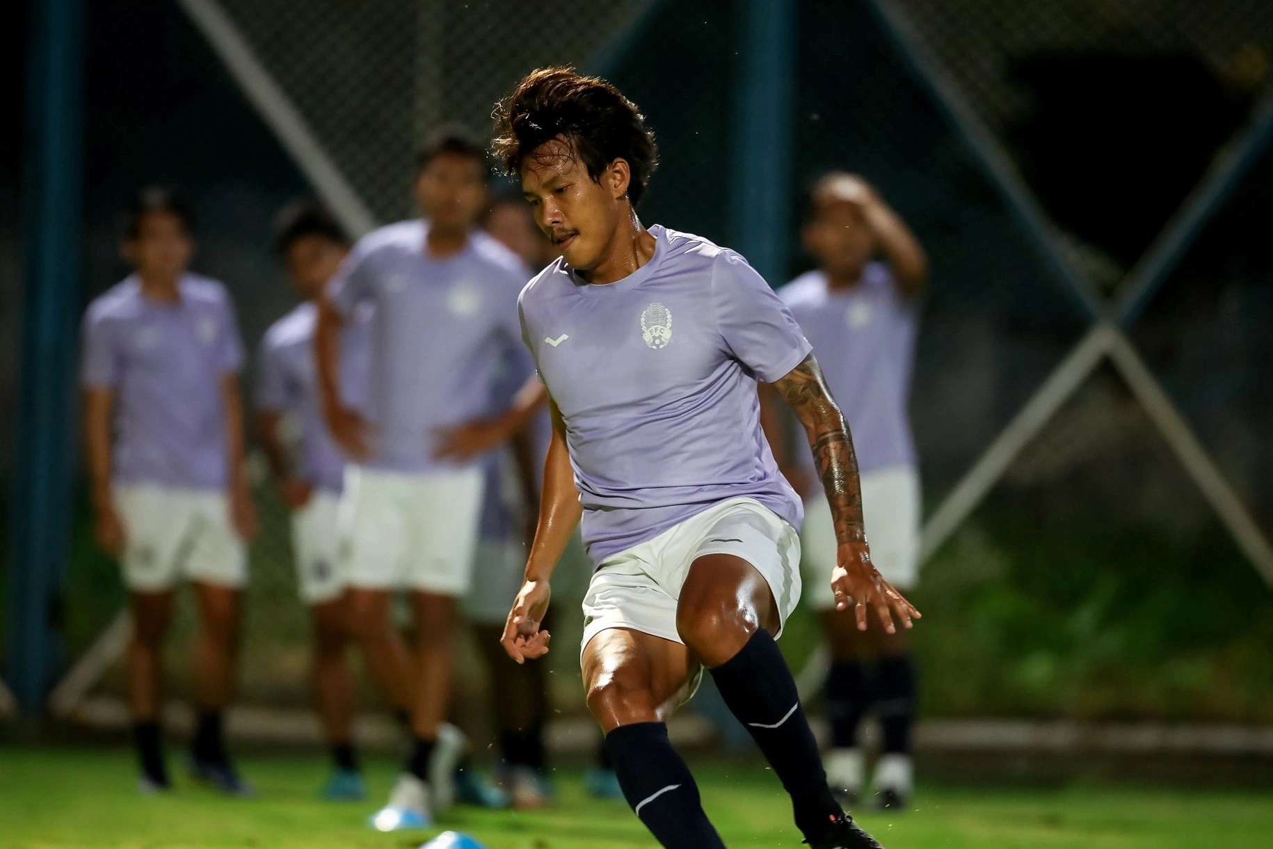 Campuchia tập luyện cho vòng loại Asian Cup. Ảnh: FFC.