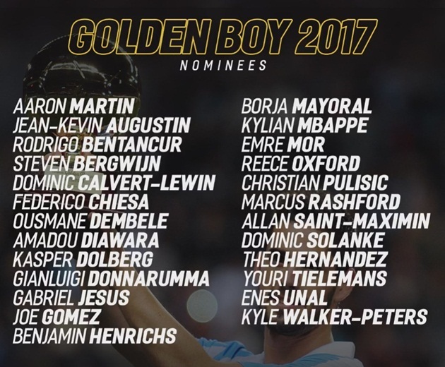 Đội hình sao trẻ ứng viên Golden Boy 2017 - Bóng Đá