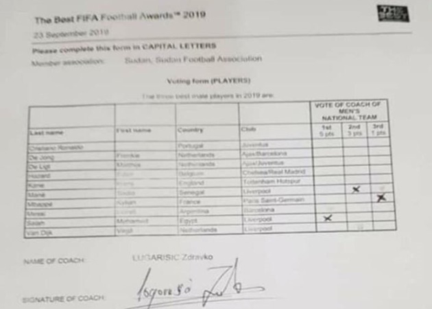 Cristiano Ronaldo fan photoshops Sudan manager's FIFA voting slip - Bóng Đá