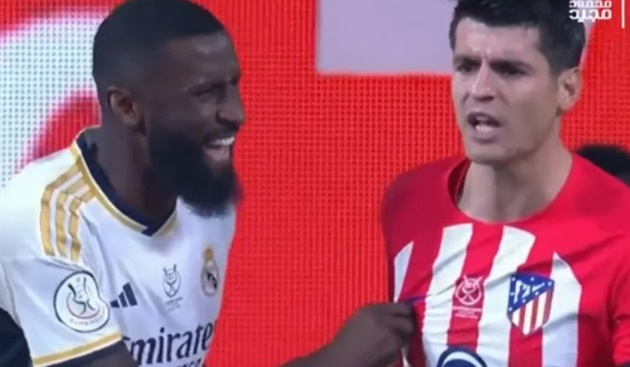 Antonio Rudiger bizarrely pinches Alvaro Morata’s nipple in eight-goal Madrid derby - Bóng Đá