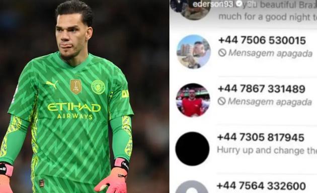 Ederson shows off 'funny messages' he received from Arsenal fans - Bóng Đá