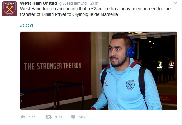 CHÍNH THỨC: West Ham bán Dimitri Payet - Bóng Đá