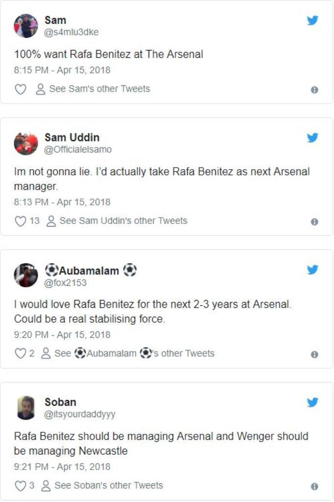Fan Arsenal kêu gọi Rafa Benitez thay thế HLV Wenger - Bóng Đá