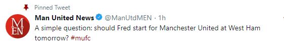 A simple question: should Fred start for Manchester United at West Ham tomorrow? #mufc - Bóng Đá