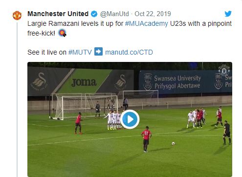 Manchester United: Fans laud Largie Ramazani following free-kick against Swansea U23s - Bóng Đá
