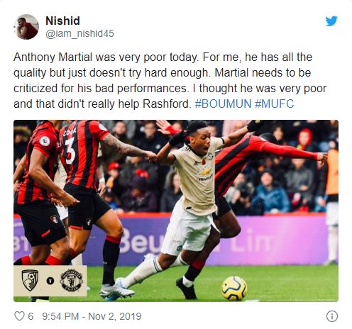 Man Utd fans slam Anthony Martial after anonymous display against Bournemouth - Bóng Đá