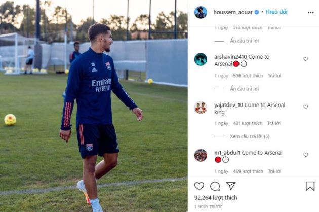 Houssem Aouar reacts on Instagram after Arsenal transfer talks are confirmed - Bóng Đá