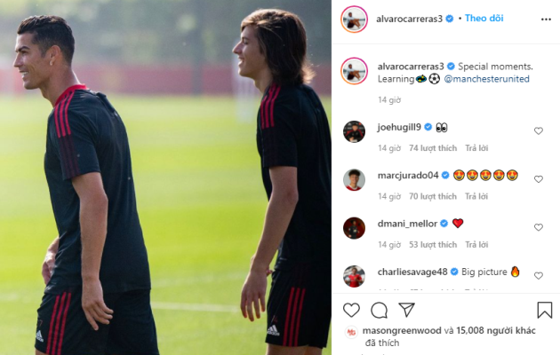 Alvaro Fernandez reacts after being involved in Ronaldo's first United training session - Bóng Đá